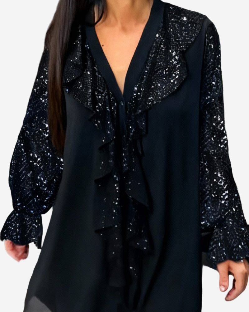 Sabella - Chic Tunic Blouse with Sequin Detail and Ruffle Trim