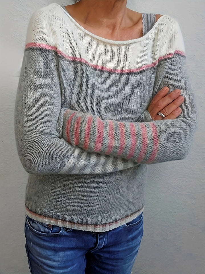 Rivka - Boat Neck Striped Knit Sweater