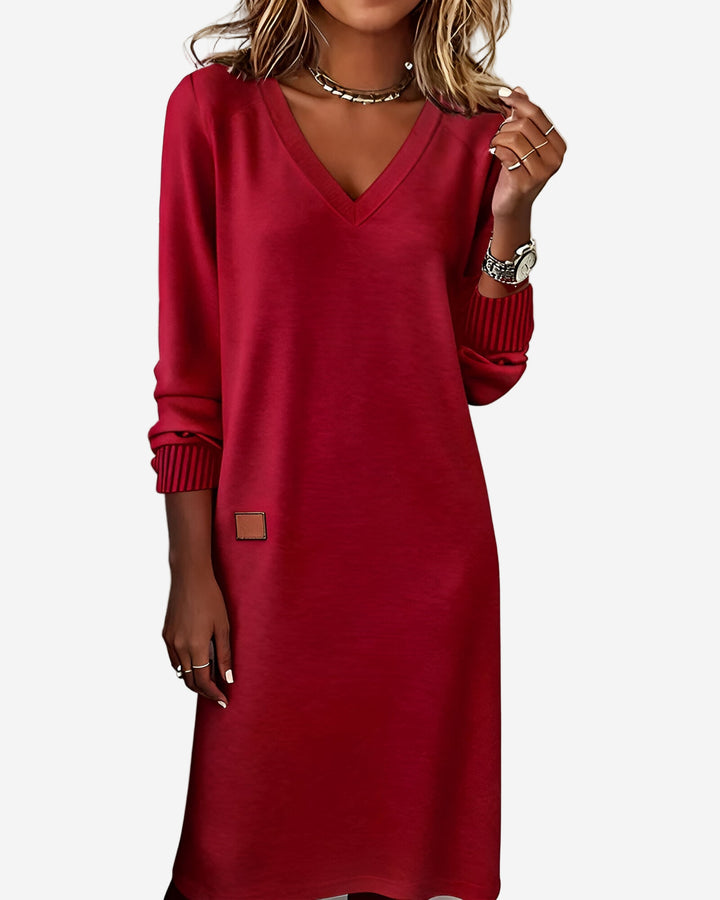 Soraya - Elegant Comfort V-Neck Sweater Dress
