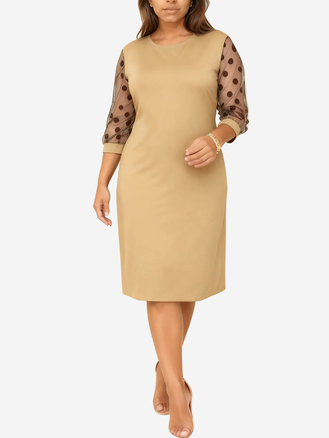Talitha - Elegant 3/4 Sleeve Midi Dress with Polka Dot Detail