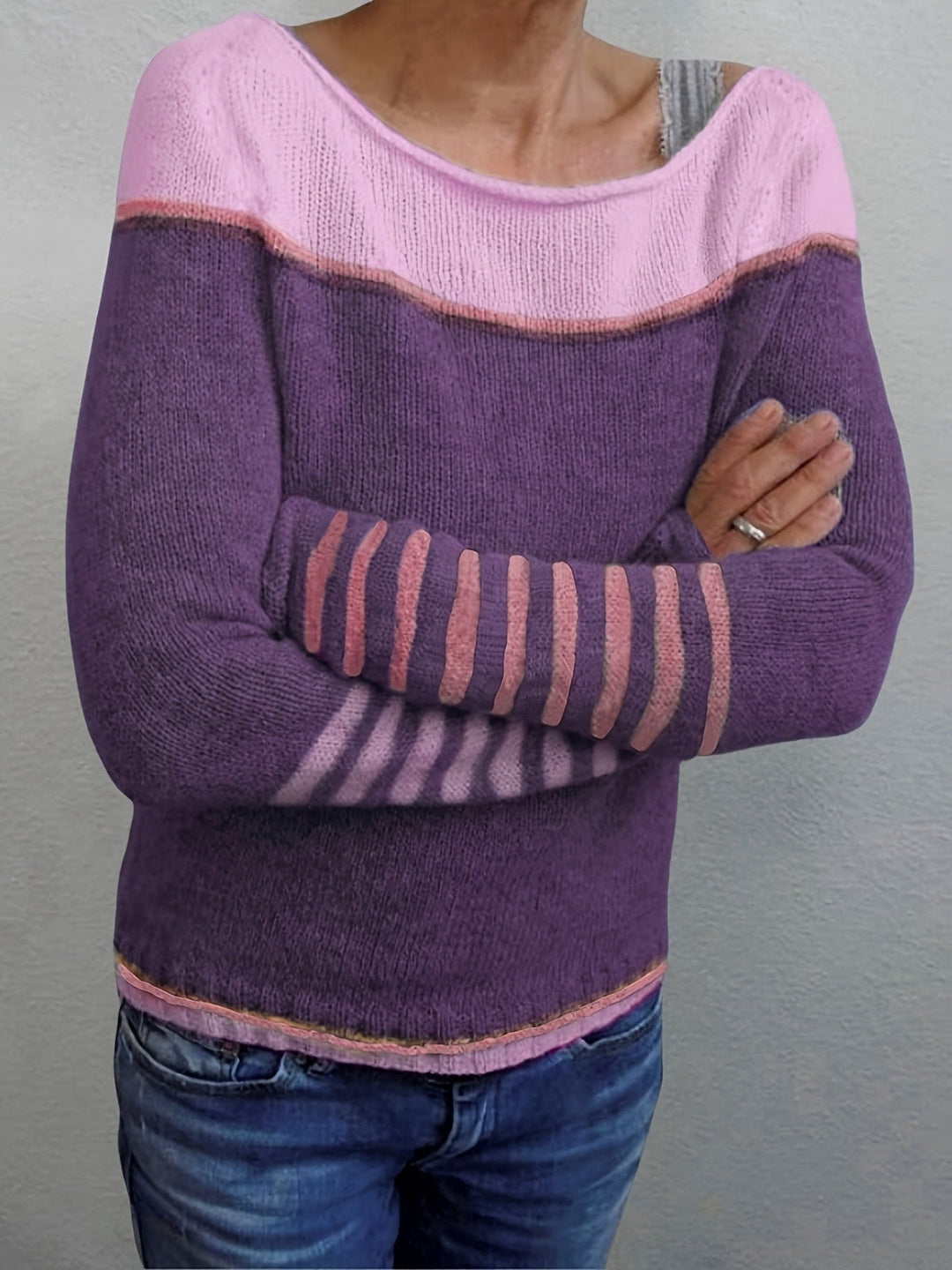 Rivka - Boat Neck Striped Knit Sweater