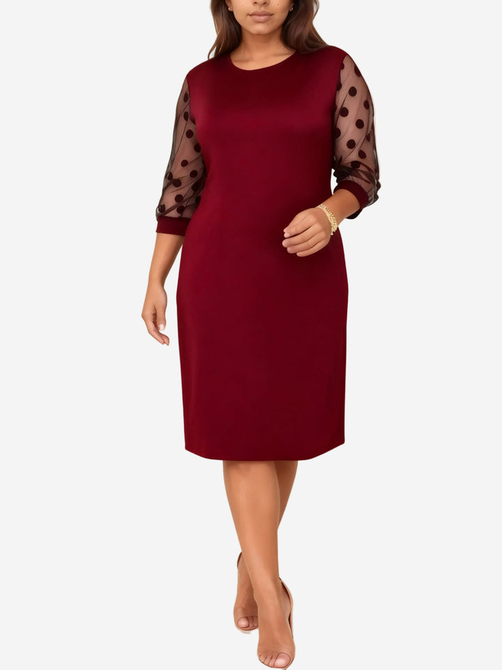 Talitha - Elegant 3/4 Sleeve Midi Dress with Polka Dot Detail