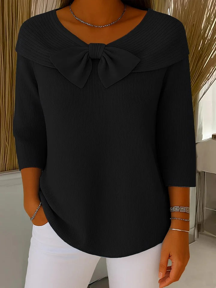 Ariana – Women's Sweater with Bow and Round Neckline