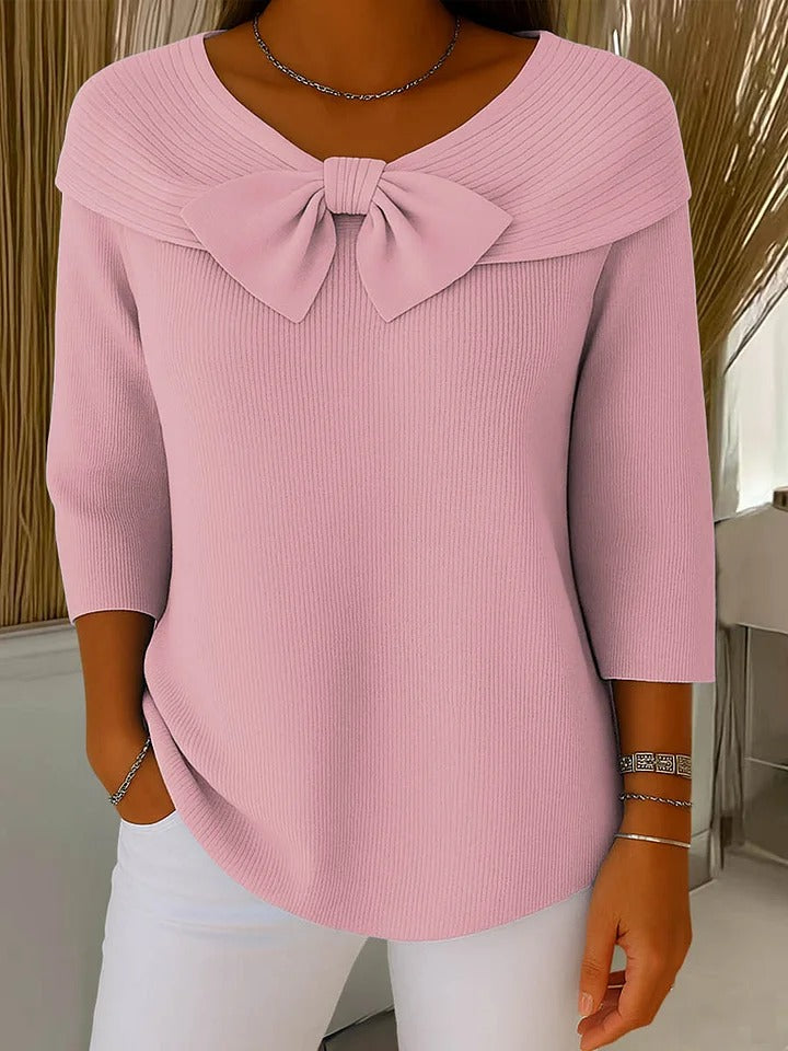 Ariana – Women's Sweater with Bow and Round Neckline