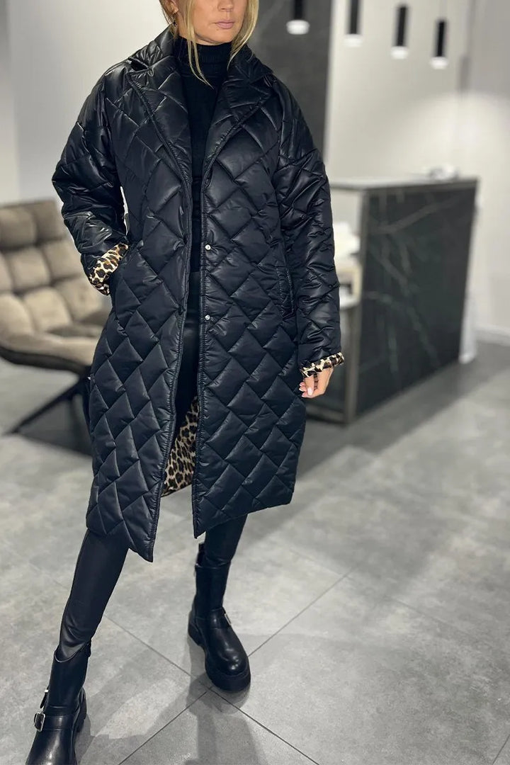 Adeline – Reversible Quilted Coat with Leopard Print Lining