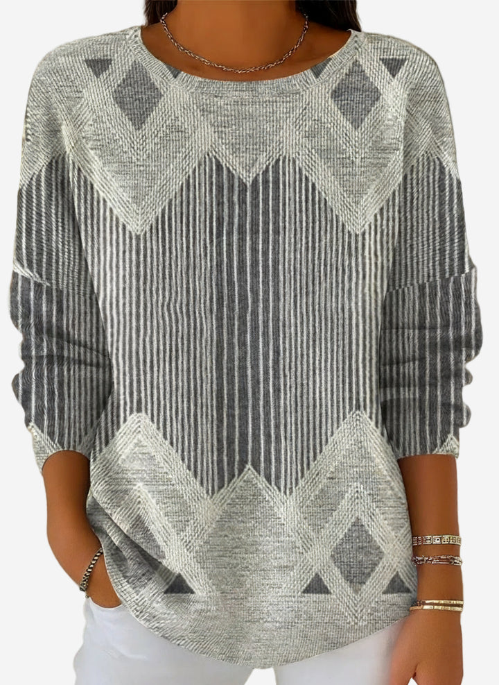 Riona - Casual Crew Neck Sweater with Graphic Stripe