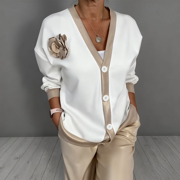 Florence - Casual V-Neck Top and High-Waisted Pants 2-Piece Set