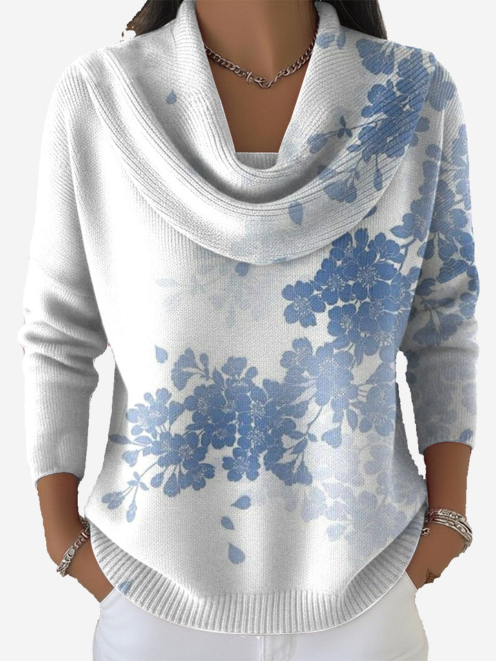 Carmina - Casual Long Sleeve Blue Blossom Sweater